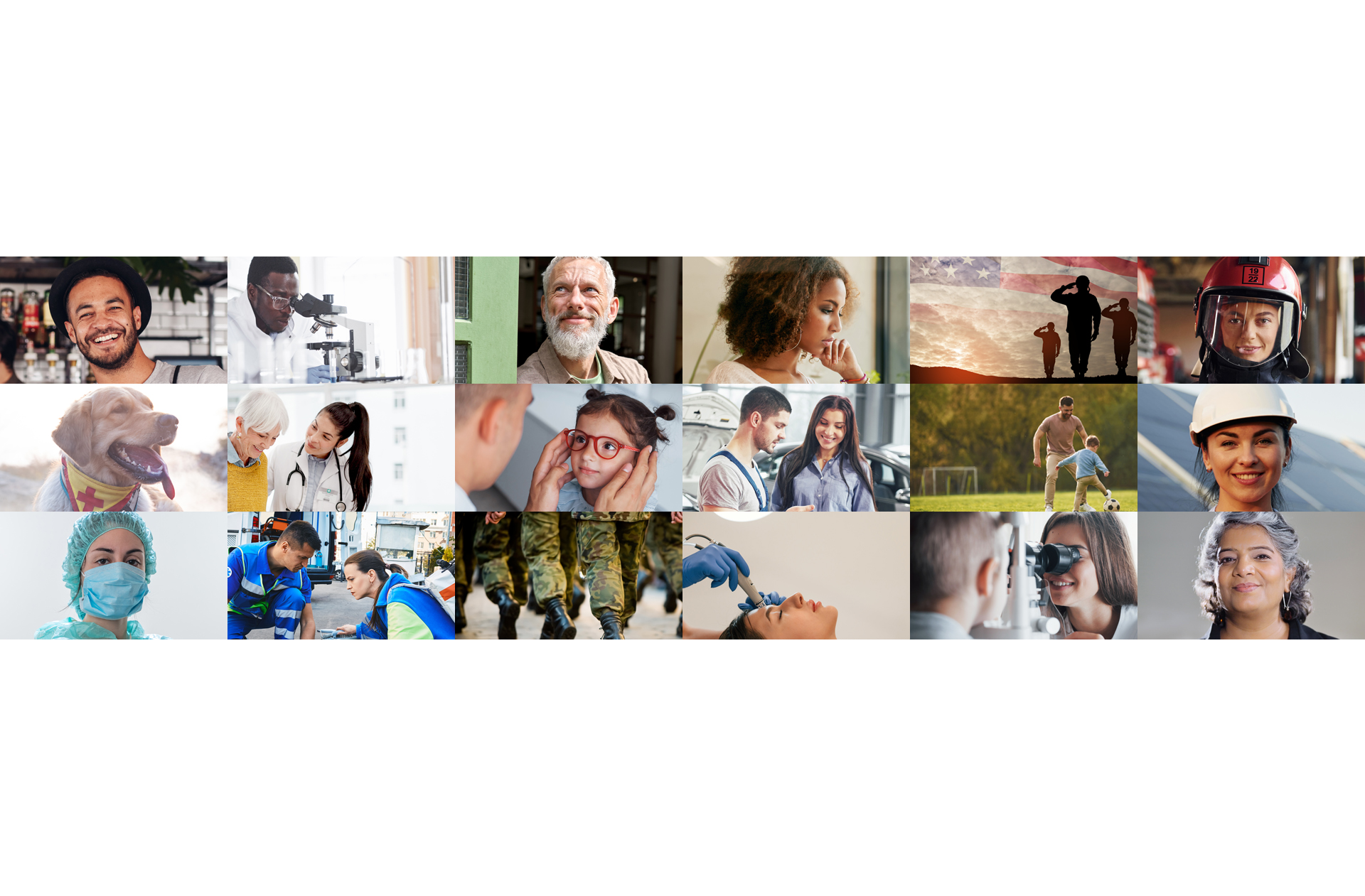 Collage of various people and scenes on a white background